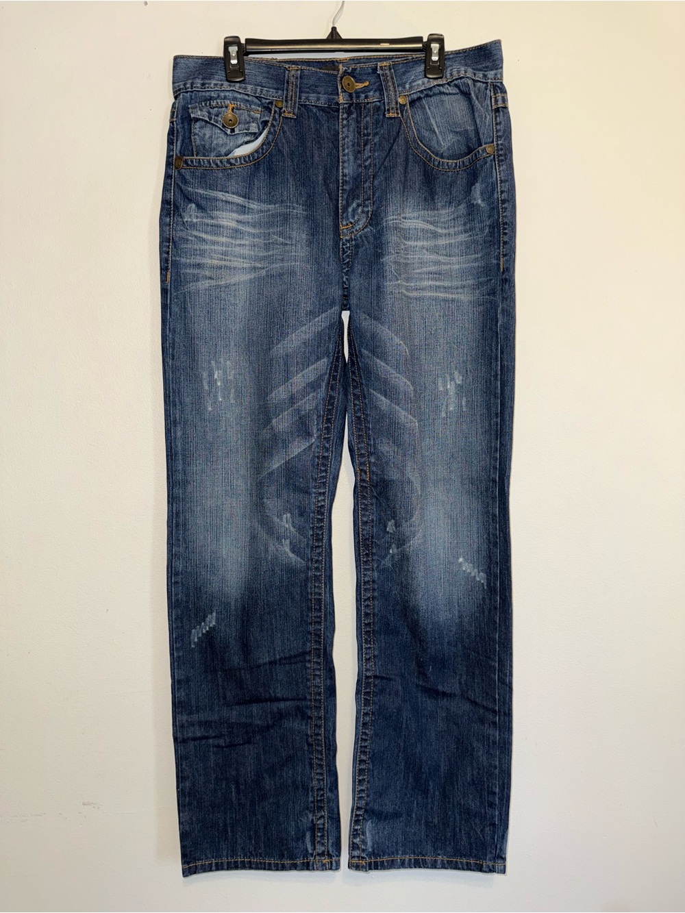 Level 7 Jeans Mens 34x34 Medium Blue Straight Distressed Cotton Faded